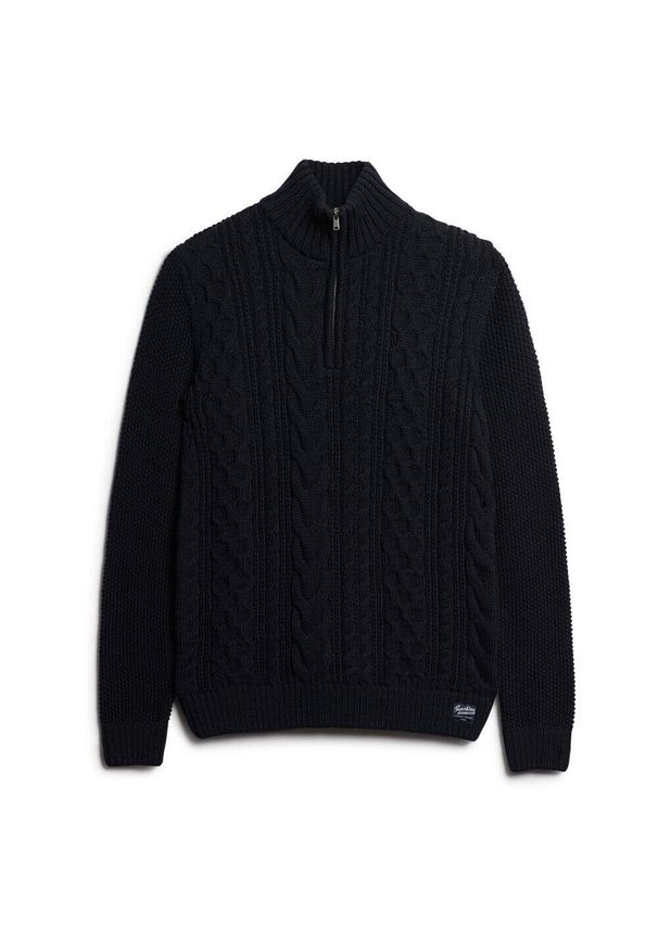 Sweter z dzianiny zapinany do połowy Superdry Jacob Cable. Kolor: niebieski. Materiał: dzianina