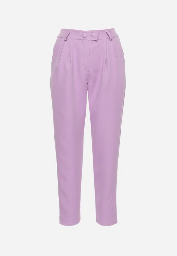 Born2be - Fioletowe Spodnie Cygaretki z Wysokim Stanem i Gumką w Pasie Elexis. Okazja: na co dzień. Stan: podwyższony. Kolor: fioletowy. Materiał: dzianina. Styl: casual