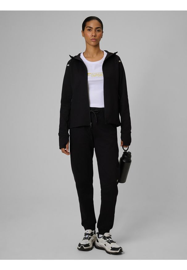 4f - 4F Bluza dresowa slim z kapturem damska - czarna XS. Okazja: na co dzień. Typ kołnierza: kaptur. Kolor: czarny. Materiał: dresówka. Styl: casual