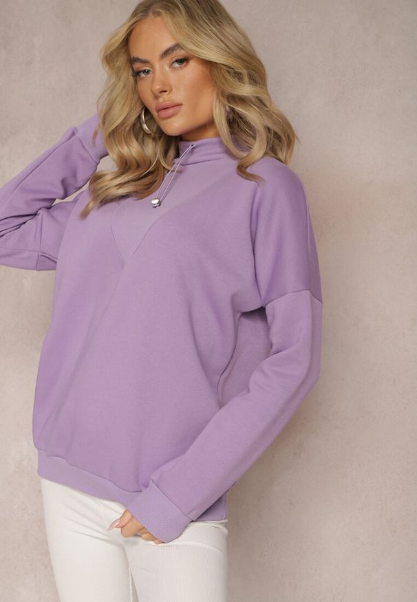 Renee - Jasnofioletowa Ocieplana Bluza Bawełniana z Półgolfem Heraia. Kolor: fioletowy. Materiał: bawełna
