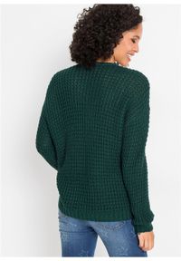 Sweter dzianinowy z zamkiem bonprix głęboki zielony. Kolor: zielony. Materiał: dzianina #3