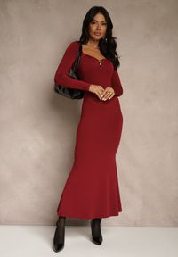 Renee - Bordowa Sukienka Koktajlowa z Wiskozą i Metaliczną Klamrą przy Dekolcie Refire. Okazja: na imprezę. Kolor: czerwony. Materiał: wiskoza. Styl: wizytowy. Długość: maxi #4