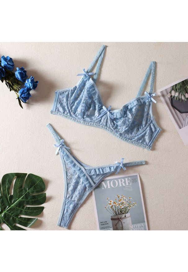 Intica - Komplet bielizny z subtelnymi detalami na specjalne okazje Hannchen. Kolor: niebieski. Materiał: materiał, skóra, koronka. Wzór: koronka