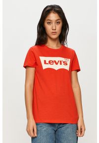 Levi's® - Levi's - T-shirt. Okazja: na spotkanie biznesowe, na co dzień. Kolor: czerwony. Materiał: dzianina. Wzór: nadruk. Styl: casual, biznesowy
