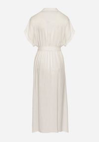 Born2be - Biała Koszulowa Sukienka z Lnem Wiskozą i Paskiem Lenaviel. Okazja: na co dzień. Kolor: biały. Materiał: wiskoza, len. Typ sukienki: koszulowe. Styl: casual, klasyczny #3