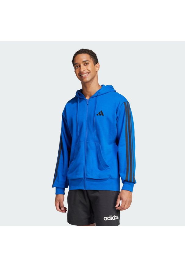 Adidas - Bluza z kapturem Essentials 3-Stripes French Terry Full-Zip. Typ kołnierza: kaptur. Kolor: niebieski, wielokolorowy, czarny. Materiał: materiał. Sport: fitness