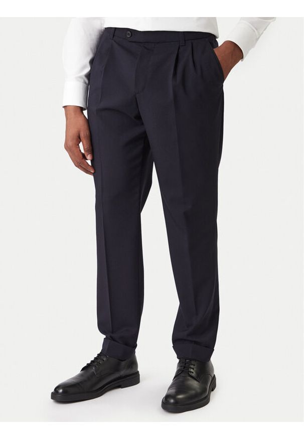 BOSS Spodnie materiałowe C-Perin-DPL 50545822 Granatowy Tapered Fit. Kolor: niebieski. Materiał: wełna