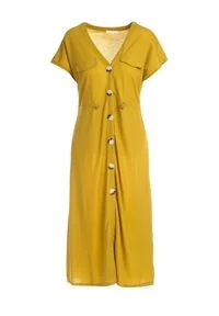 Renee - Żółta Sukienka Obstructor. Kolor: żółty. Długość rękawa: krótki rękaw. Wzór: aplikacja. Sezon: wiosna, lato. Długość: midi #2