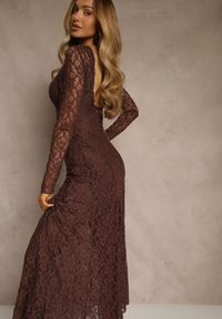 Renee - Brązowa Elegancka Sukienka z Koronki z Odkrytymi Plecami Lilafera. Okazja: na co dzień. Typ kołnierza: dekolt na plecach. Kolor: brązowy. Materiał: koronka. Długość rękawa: na ramiączkach. Wzór: koronka. Styl: elegancki #5