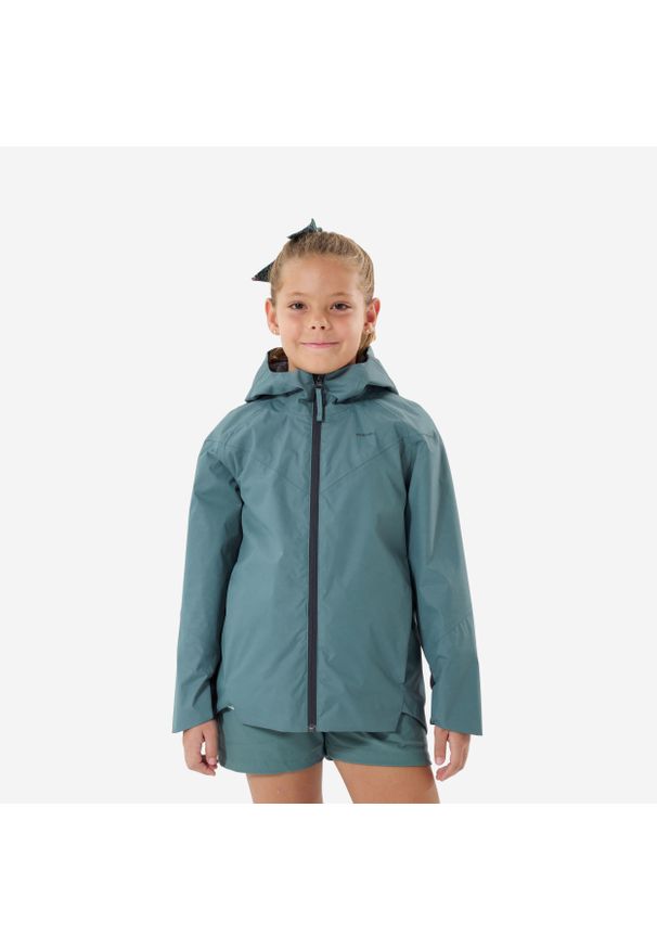 quechua - Kurtka turystyczna dla dzieci Quechua MH500 wodoodporna. Kolor: szary, wielokolorowy, zielony. Materiał: materiał. Sezon: lato. Styl: sportowy. Sport: turystyka piesza