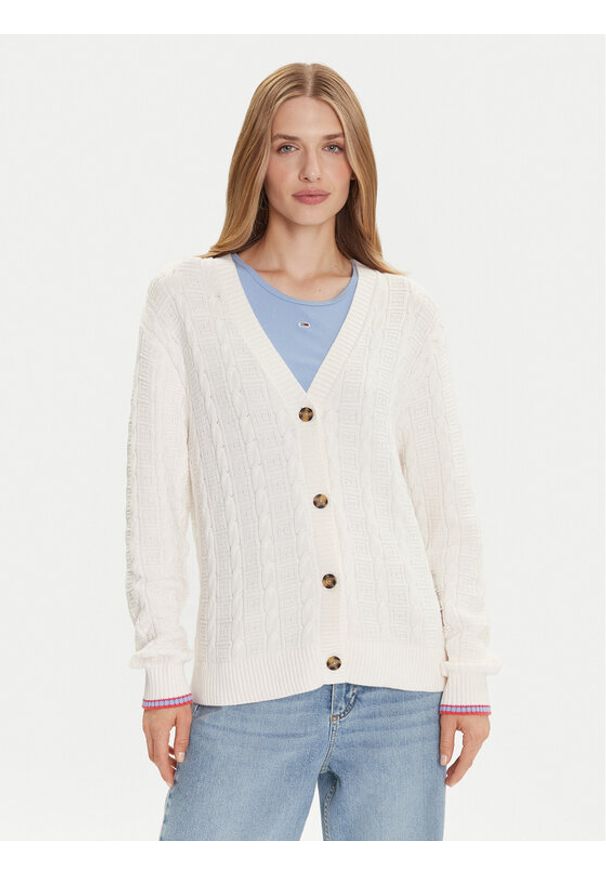 Tommy Jeans Kardigan Cable DW0DW21681 Écru Relaxed Fit. Materiał: bawełna