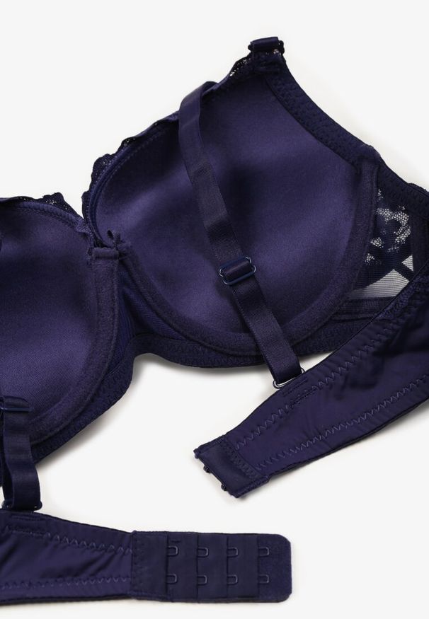 Born2be - Granatowo-Różowy Biustonosz Push Up Ozdobiony Koronką Sannel. Kolor: niebieski. Materiał: koronka. Rodzaj stanika: push-up. Wzór: aplikacja, koronka