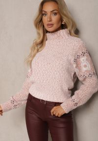 Renee - Ciemnoróżowy Sweter z Wełną Ozdobiony Misiami i Ściągaczami Selirina. Okazja: na co dzień. Kolor: różowy. Materiał: wełna. Wzór: aplikacja. Styl: casual #4