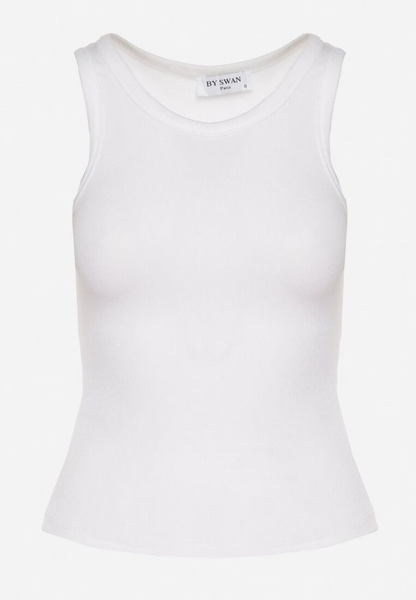 Born2be - Biały Top Bawełniany z Prążkowane Dzianiny Efrima. Okazja: na co dzień. Kolor: biały. Materiał: dzianina, bawełna, prążkowany. Styl: klasyczny, elegancki, casual