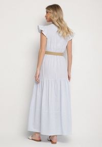 Born2be - Jasnoniebieska Bawełniana Sukienka Boho o Rozkloszowanym Kroju z Paskiem z Klamrą Iffalisse. Okazja: na spacer. Kolor: niebieski. Materiał: bawełna. Wzór: aplikacja. Typ sukienki: rozkloszowane. Styl: boho #4