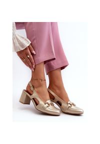 Skórzane Sandały Na Słupku Maciejka 06419-25 Złote złoty. Zapięcie: pasek. Kolor: złoty. Materiał: skóra. Obcas: na słupku. Styl: elegancki. Wysokość obcasa: średni #2