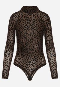 Born2be - Brązowe Body w Panterkę z Domieszką Wiskozy z Długim Rękawem i Stójką Eclana. Typ kołnierza: kołnierzyk stójkowy. Kolor: brązowy. Materiał: wiskoza. Długość rękawa: długi rękaw. Długość: długie. Wzór: motyw zwierzęcy. Styl: elegancki #3