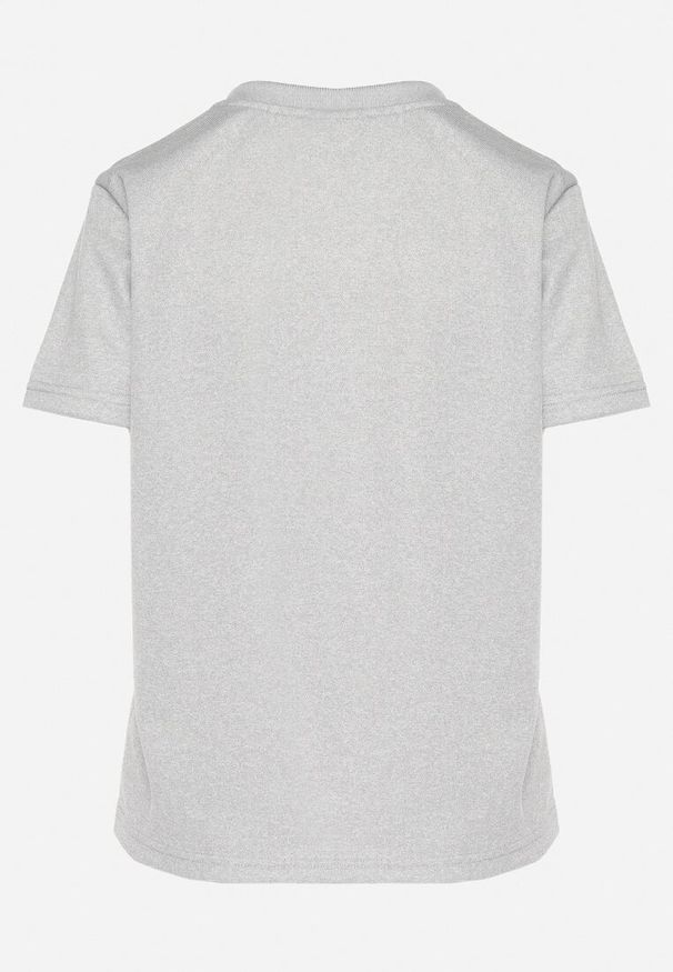 Born2be - Jasnoszary T-shirt z Ozdobnym Nadrukiem z Brokatem Tenesia. Okazja: na co dzień. Kolor: szary. Materiał: jeans, materiał. Wzór: nadruk. Styl: elegancki, casual, klasyczny