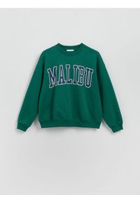 Reserved - Bluza z nadrukiem - zielony. Kolor: zielony. Materiał: bawełna, dzianina. Wzór: nadruk