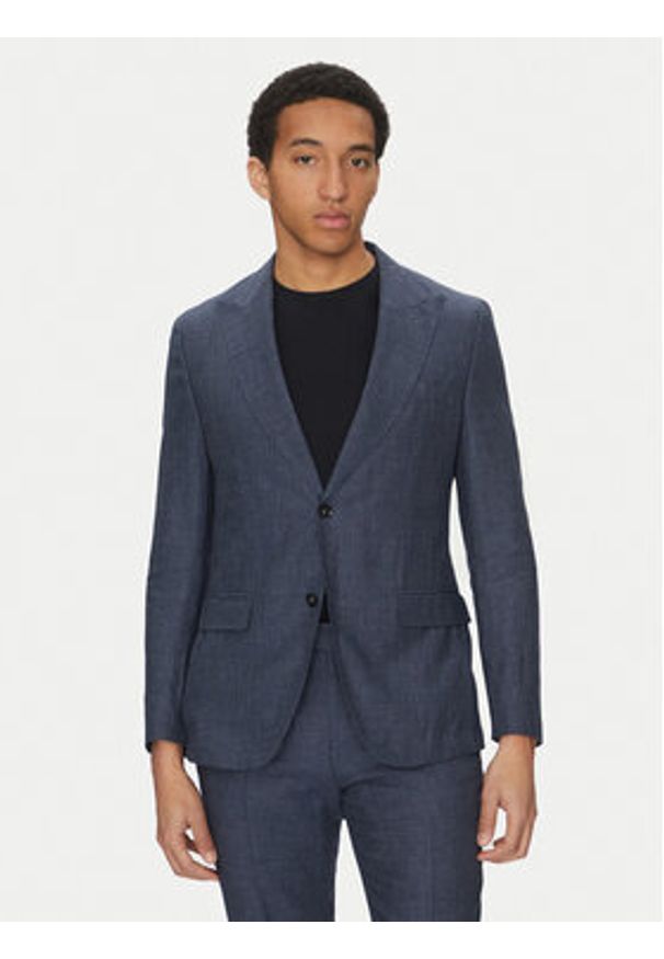 BOSS Garnitur C-Huge-Peak-252 50540764 Granatowy Slim Fit. Kolor: niebieski. Materiał: len, wiskoza