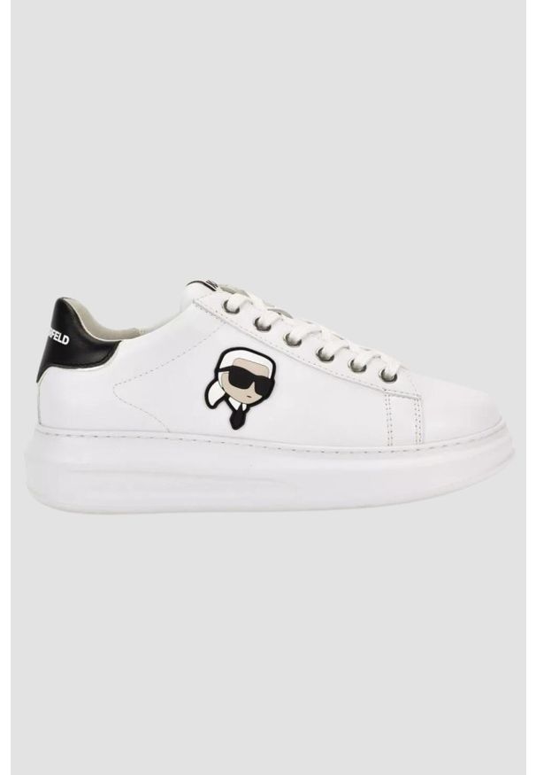 Karl Lagerfeld - KARL LAGERFELD Białe damskie sneakersy skórzane Kapri Nft Lo Lace, Rozmiar 37. Kolor: biały. Materiał: skóra
