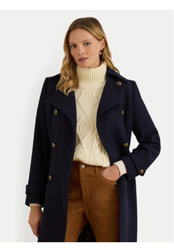 Lauren Ralph Lauren - LAUREN RALPH LAUREN Płaszcz wełniany 297P04150002 Granatowy Regular Fit. Kolor: niebieski. Materiał: syntetyk