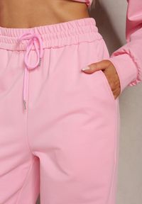 Renee - Różowe Szerokie Spodnie Dresowe z Elastycznej Bawełny Niarti. Kolor: różowy. Materiał: bawełna, dresówka #5