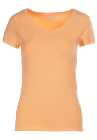 Born2be - Pomarańczowy T-shirt Coraerena. Typ kołnierza: dekolt w kształcie V. Kolor: pomarańczowy. Materiał: bawełna. Długość rękawa: krótki rękaw. Długość: krótkie. Wzór: bez wzorów. Styl: sportowy #6
