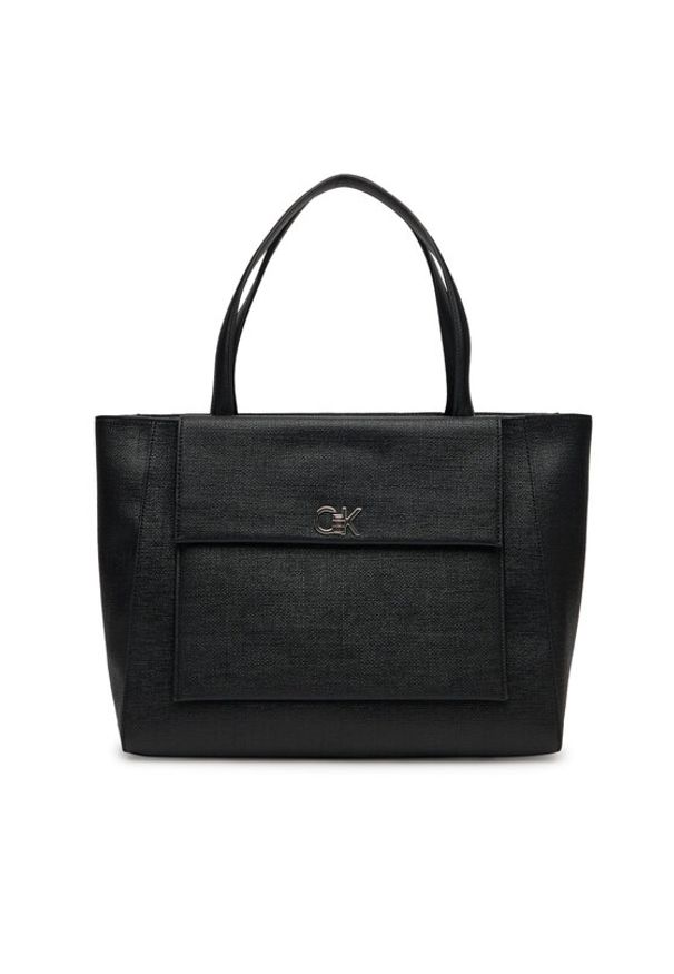 Calvin Klein Torebka Ck Medium Shopper_Tex K60K613178 Czarny. Kolor: czarny. Materiał: skórzane