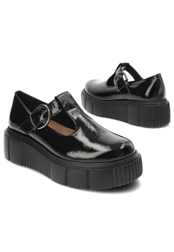 Czarne Lakierowane Półbuty Armodo Eleganckie Buty Damskie. Okazja: na co dzień. Zapięcie: klamry. Kolor: czarny. Materiał: lakier. Styl: elegancki