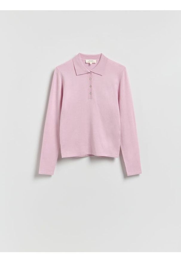 Reserved - Sweter z kołnierzykiem - różowy. Kolor: różowy. Materiał: dzianina