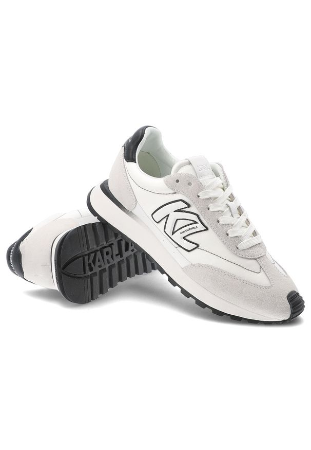 Białe Sneakersy Karl Lagerfeld Stylowe Obuwie Męskie Premium. Okazja: na spacer. Kolor: biały. Materiał: skóra, materiał, guma. Szerokość cholewki: normalna. Sport: turystyka piesza