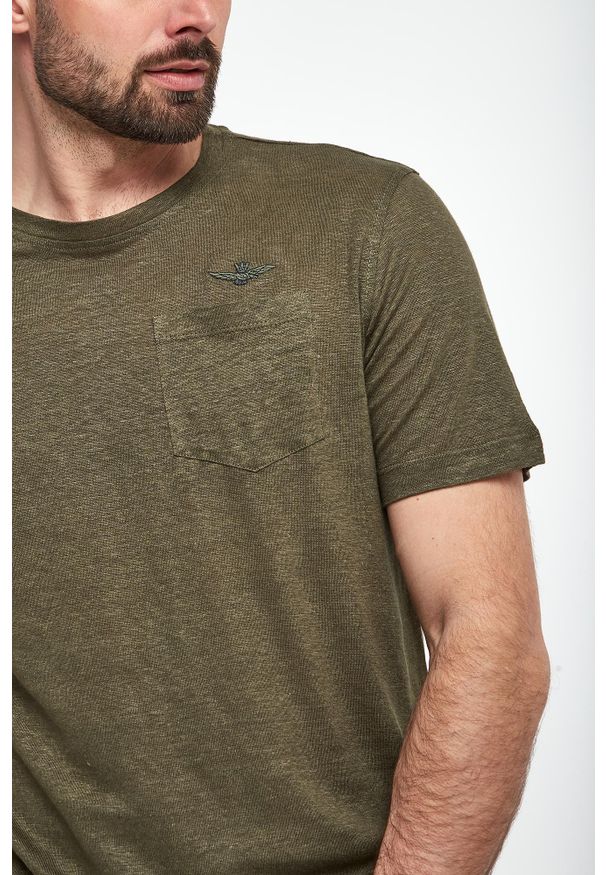 Aeronautica Militare - T-shirt męski lniany AERONAUTICA MILITARE. Materiał: len