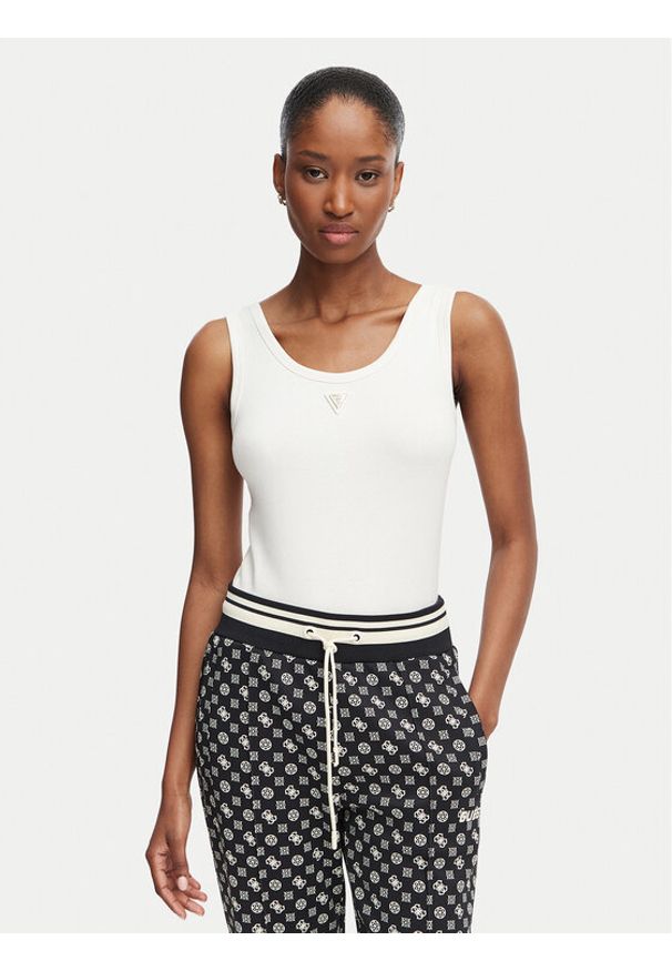 Guess Top V6YP09 K4312 Kremowy Regular Fit. Kolor: kremowy. Materiał: bawełna