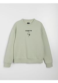 Sinsay - Bluza crewneck z nadrukiem comfort - zielony. Kolor: zielony. Wzór: nadruk #1