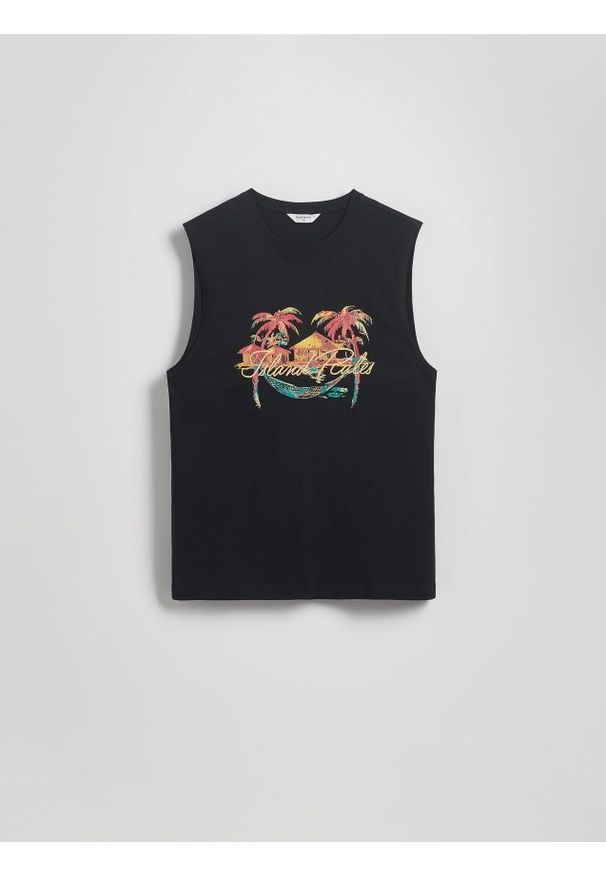 Reserved - Bawełniany tank top - czarny. Kolor: czarny. Materiał: bawełna. Styl: klasyczny