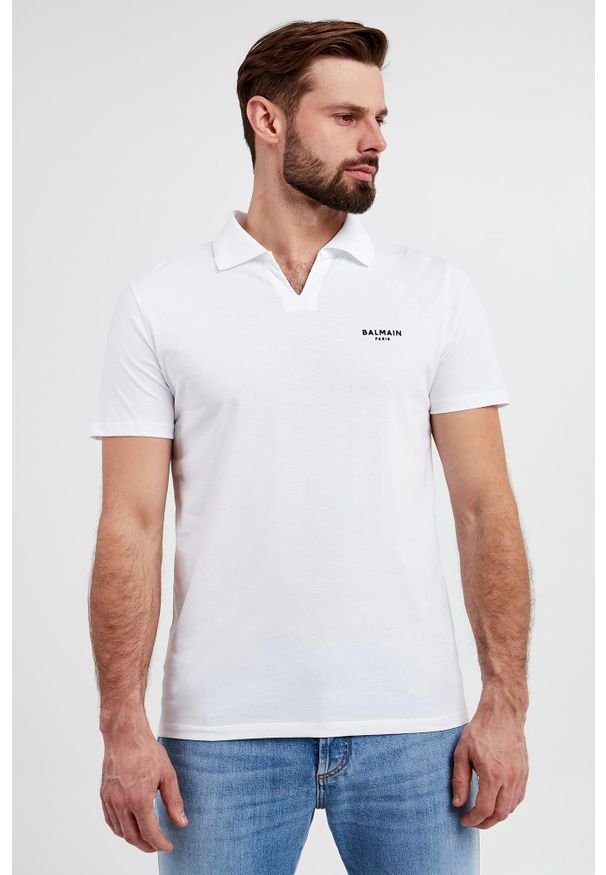 Balmain - Polo męskie z logo BALMAIN. Typ kołnierza: polo. Materiał: bawełna. Wzór: nadruk. Styl: klasyczny