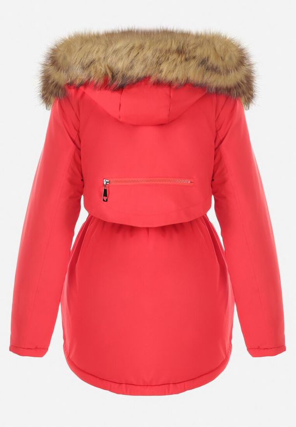 Born2be - Czerwona Kurtka Parka z Odpinanym Kapturem i Futerkiem Noizie. Okazja: na co dzień. Kolor: czerwony. Materiał: futro. Styl: elegancki, casual