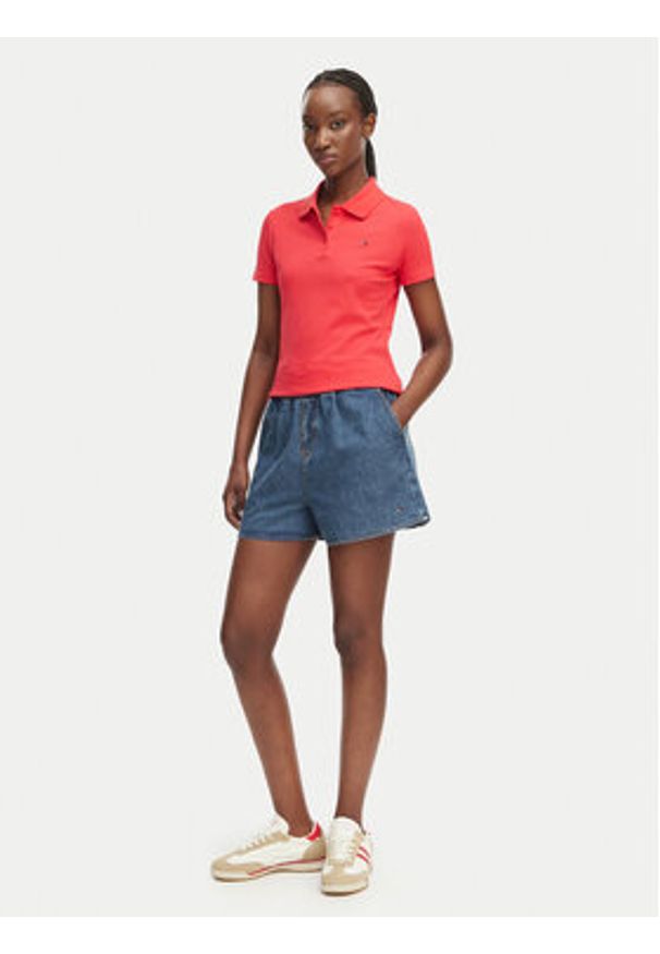 Tommy Jeans Polo Essential DW0DW20160 Czerwony Slim Fit. Typ kołnierza: polo. Kolor: czerwony. Materiał: bawełna