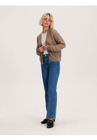 Reserved - Longsleeve z lyocellu - złamana biel. Materiał: dzianina. Długość rękawa: długi rękaw. Wzór: gładki #1