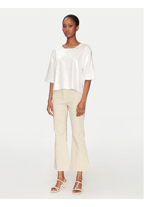 Marella T-Shirt Gardone 2513971024 Écru Boxy Fit. Materiał: bawełna