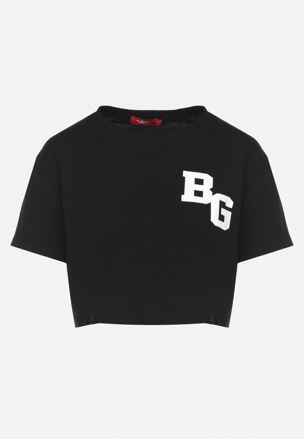 Born2be - Czarny Bawełniany T-shirt Oversize o Krótkim Kroju Zariona. Okazja: na co dzień. Kolor: czarny. Materiał: bawełna. Długość: krótkie. Wzór: aplikacja. Styl: klasyczny, casual, elegancki