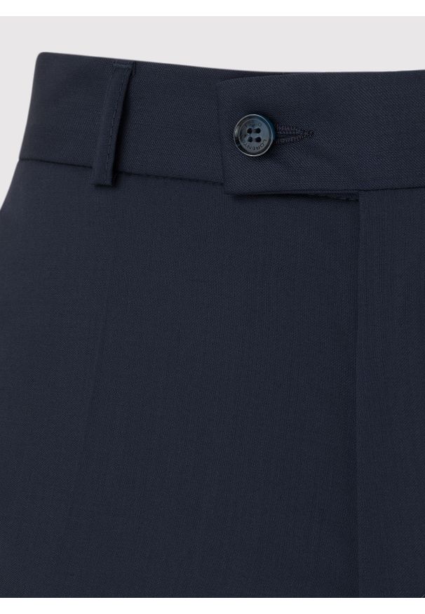 Pako Lorente - PAKO LORENTE – Granatowe spodnie męskie w kant. Kolor: niebieski. Materiał: wełna. Styl: klasyczny, elegancki