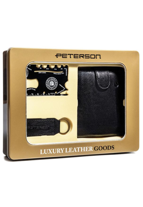 Luksusowy zestaw prezentowy z portfelem RFID - Peterson. Materiał: skóra