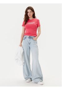 Tommy Jeans T-Shirt Essential DW0DW19447 Różowy Slim Fit. Kolor: różowy. Materiał: bawełna #5