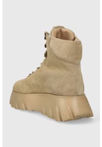 Love Moschino workery zamszowe CLIMB60 damskie kolor beżowy na platformie JA21116G0HIGL105. Nosek buta: okrągły. Zapięcie: sznurówki. Kolor: beżowy. Materiał: zamsz. Obcas: na platformie. Styl: klasyczny #2