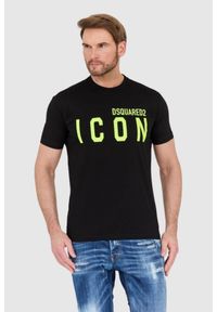 DSQUARED2 Czarny t-shirt męski z neonowym logo icon, Rozmiar S. Kolor: czarny