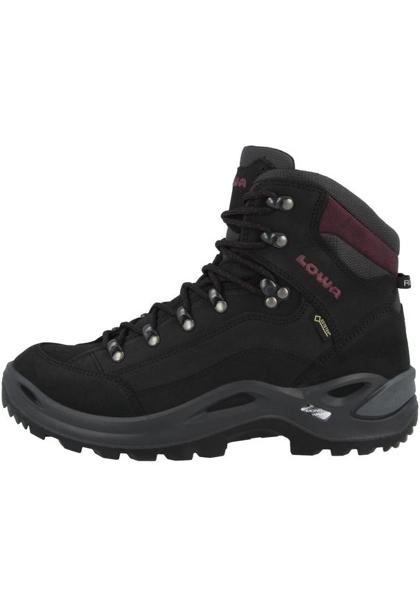 Buty trekkingowe damskie Lowa Renegade Gtx Mid WS. Wysokość cholewki: za kostkę. Zapięcie: sznurówki. Kolor: czerwony, wielokolorowy, czarny, brązowy. Materiał: guma, skóra, tkanina. Szerokość cholewki: normalna