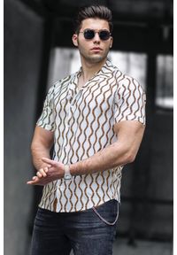 IVET - Koszula męska BARON WHITE/BROWN. Okazja: na co dzień. Kolor: wielokolorowy. Materiał: materiał. Styl: casual, klasyczny, elegancki #1