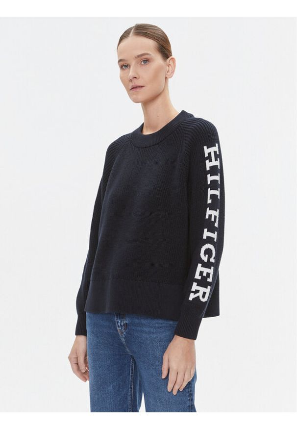 TOMMY HILFIGER - Tommy Hilfiger Sweter WW0WW39002 Granatowy Regular Fit. Kolor: niebieski. Materiał: bawełna